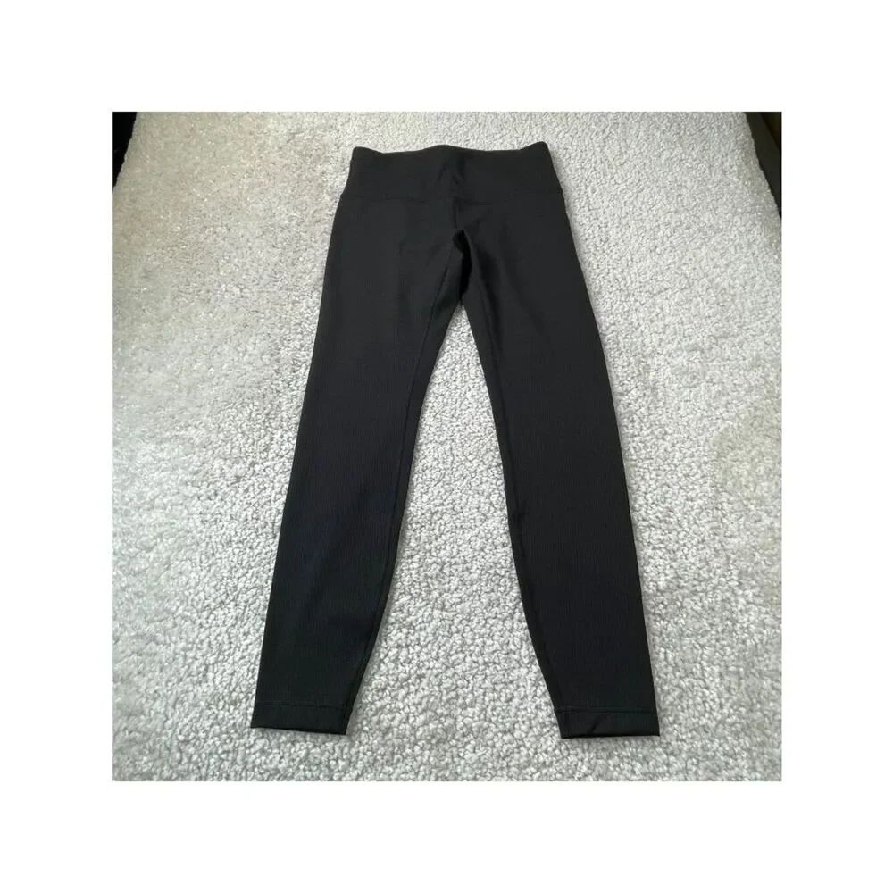 Lululemon Wunder Train Ribbed Hi Rise Tight Black Full Length Womens 10